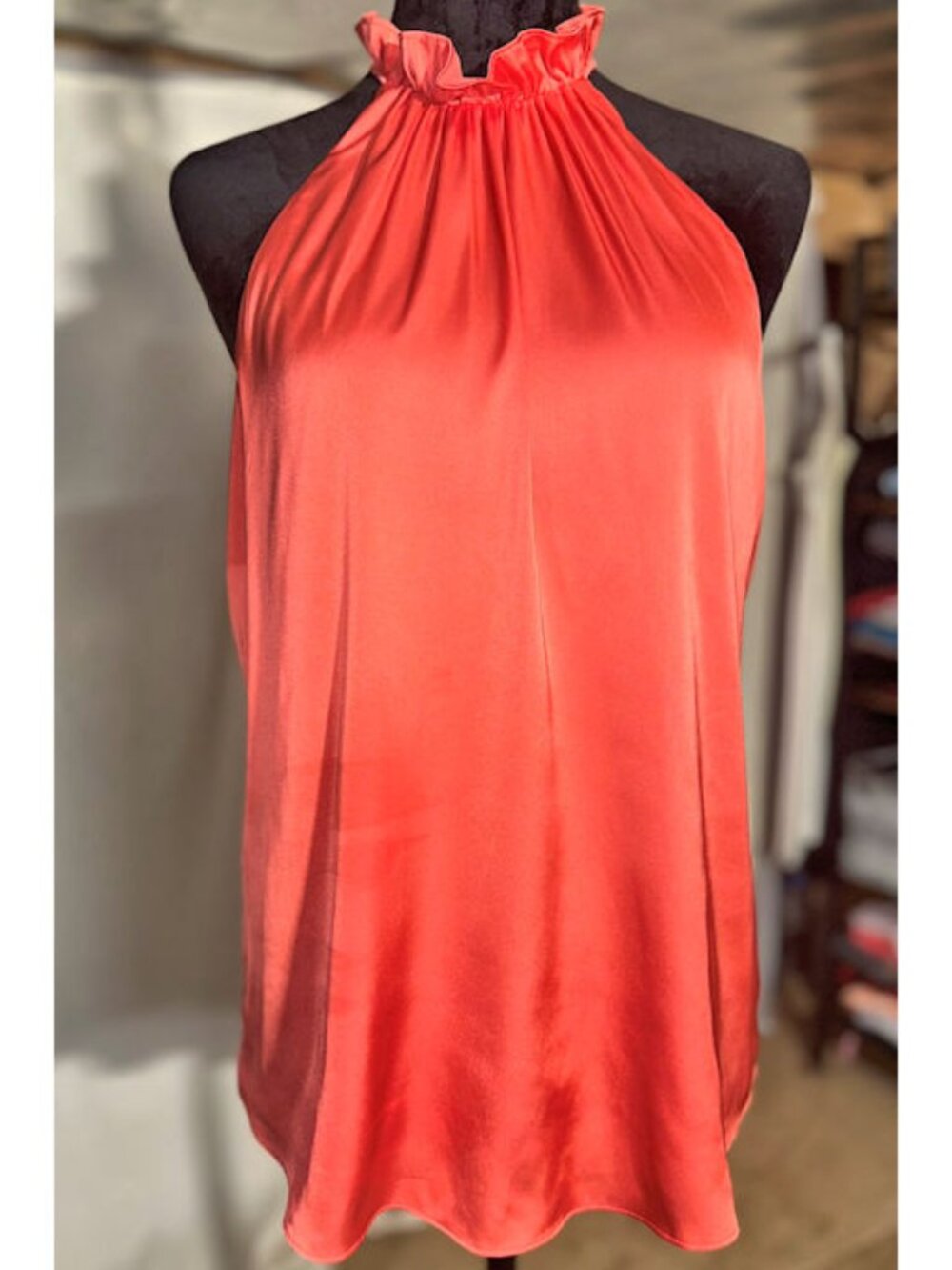 White House Black Market Silky Orange Halter Style Top, SIze 8